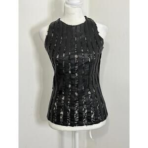 Bailey 44 Womens Faux Leather Pleated Top Size S Gray Sleeveless Tank Top